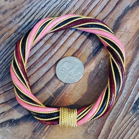 Handcrafted Twisted Rattan Red Pink Bangle Bracelet Gold Pink Burgundy Black - Picture 4 of 7